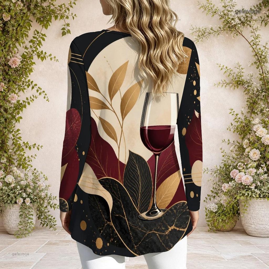 Ladies Plus Size Long Sleeve Casual Tee Metal Ring Neck Feature For Everyday Casual Styling