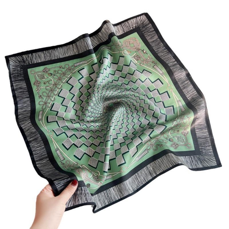 Spring new plaid plain crepe satin printed silk scarf women's light luxury mulberry silk scarf square scarf