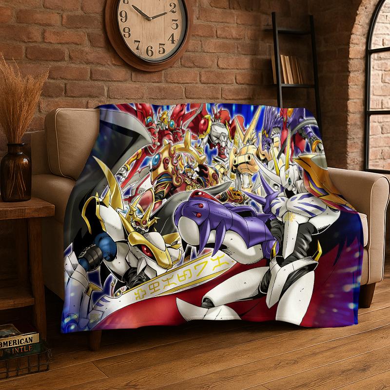 Digimon Adventure Angewomon Agumon Cartoon Flanelldecke Weiche Warme Überwurfdecke für Schlafzimmer Wohnzimmer Bett Reise Picknick