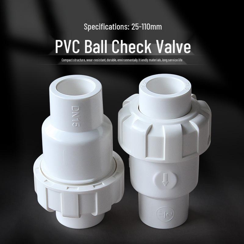White PVC Ball Check Valve for Water Pipes, Fish Tank Fitting, Sizes: 1 Inch, 25, 32, 40, 50 Mm