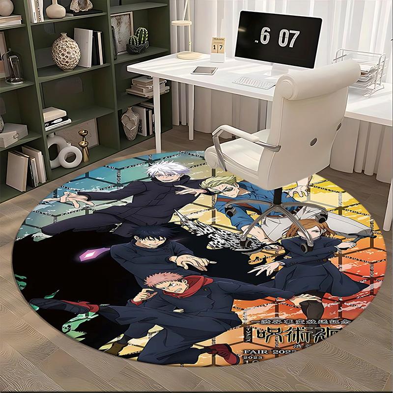 1 pièce Tapis Rond Design Dessin Animé Anime Personnages Jujutsu Kaisen pour Tapis de Chaise de Bureau, Tapis Antidérapant Convient pour la Décoration de la Maison, Salon