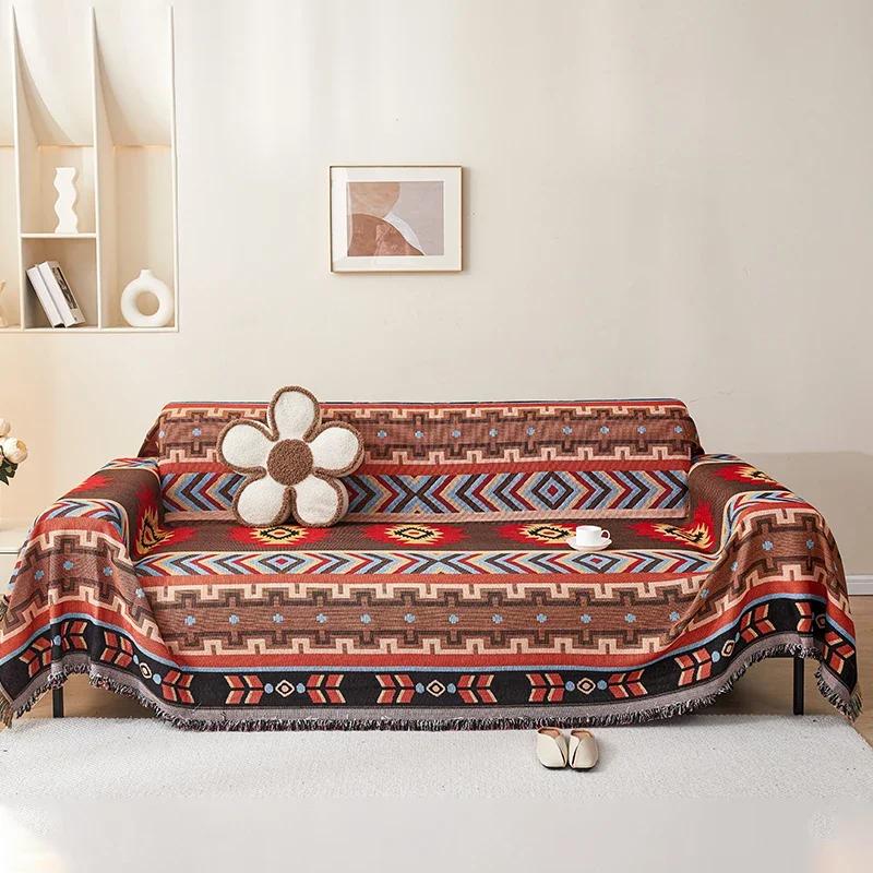 1pc Sofa Cover Dustproof Bohemia Sofa Blanket, Four Seasons Universal, Double Face Usable, Living Room, Home Decor