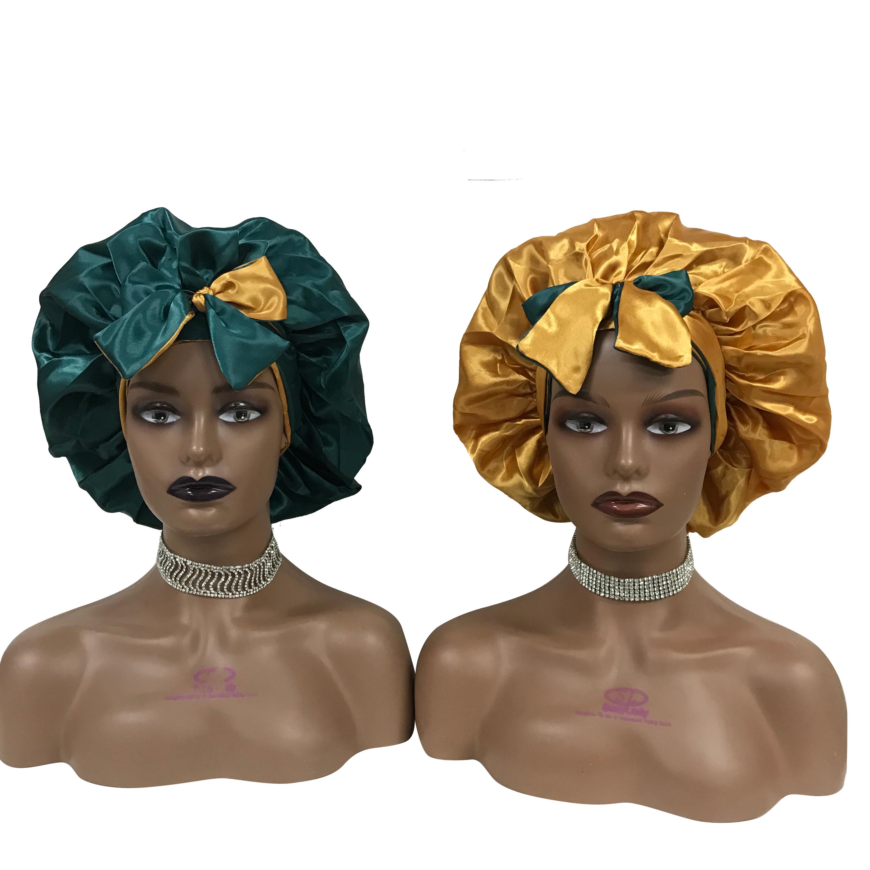 Wholesale Long Tie Sleeping Bonnet Soft Silk Designer Bonnets Women Double Layer Satin Hair Bonnet