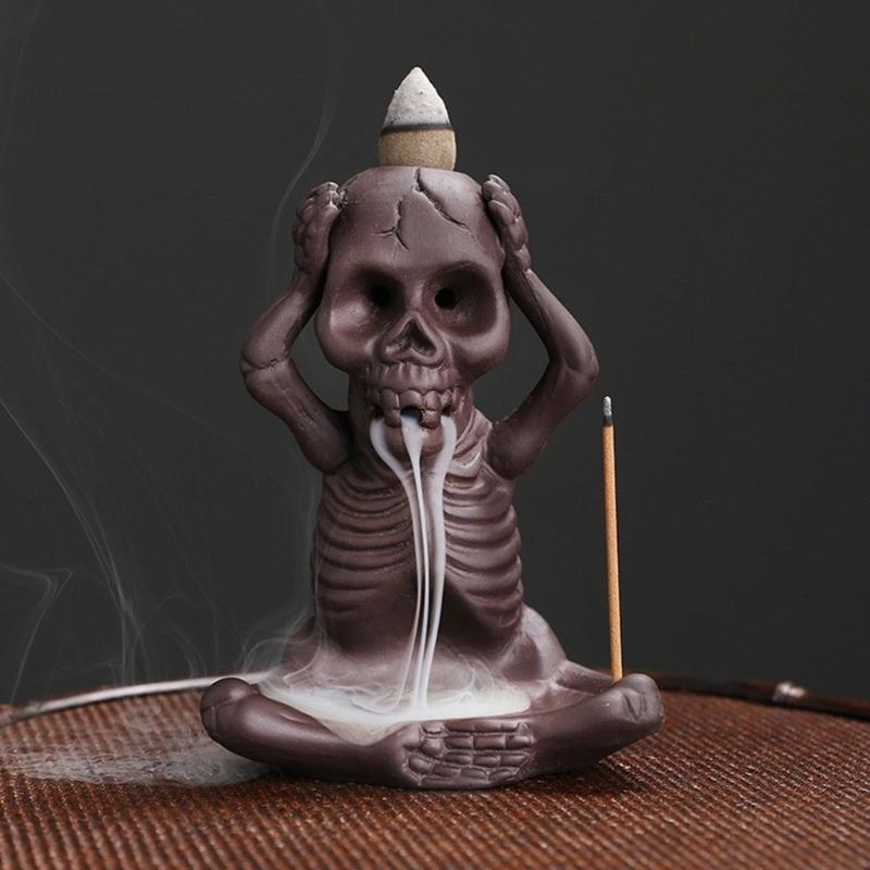 Skull Shape Backflow Incenses Cones Holder, Ceramics Furnaces Incenses Burners Holder for Home Craft