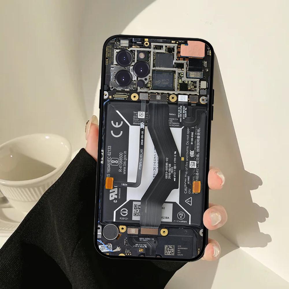 Inside Circuit Board Phone Case For IPhone 16 15 14 11 12 13 Mini Pro XS Max Cover 6 7 8 Plus X Funda Shell