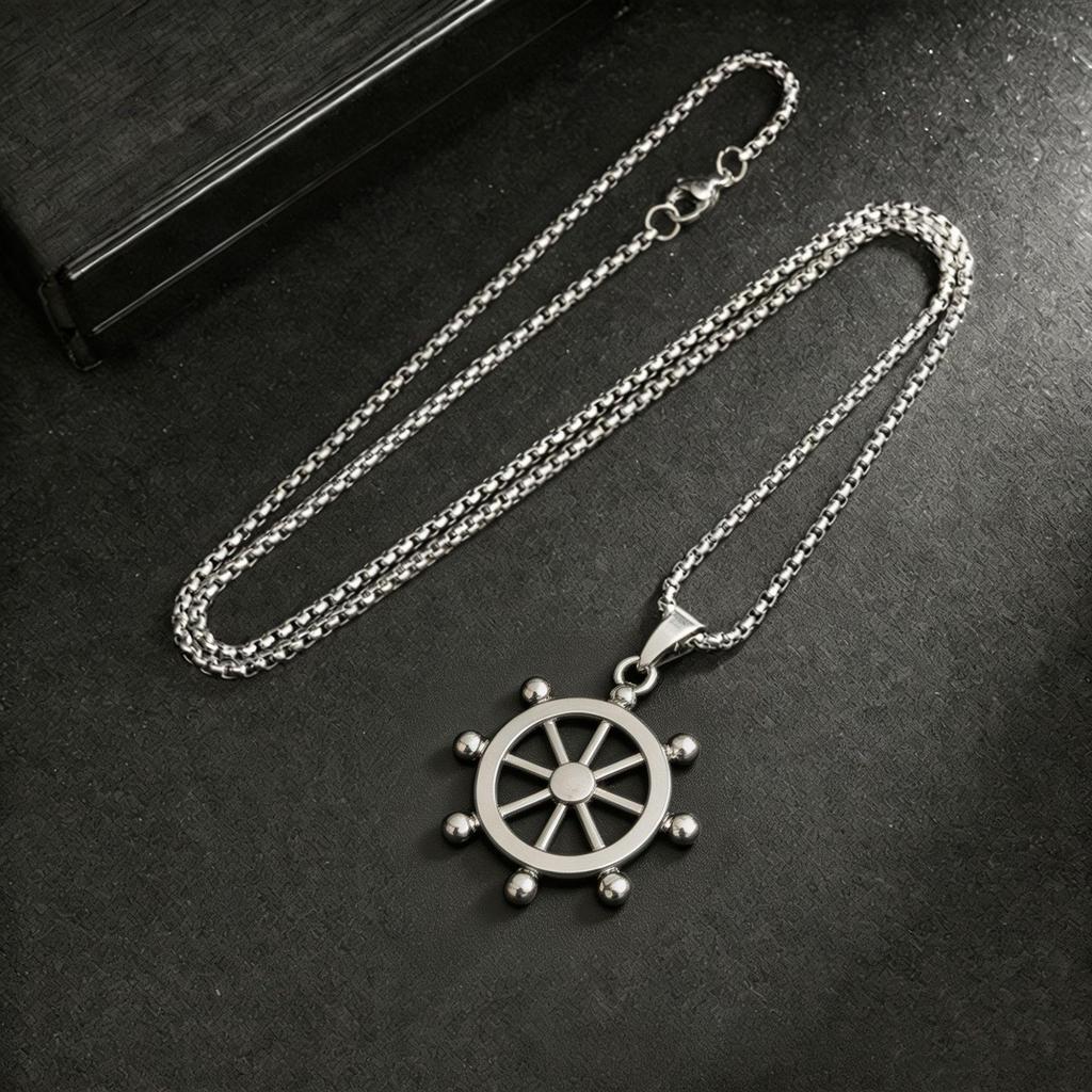 Unisex Trendy Ship Wheel & Anchor Necklace - High-End, Simple, Niche Design for Fashion-Forward Style
