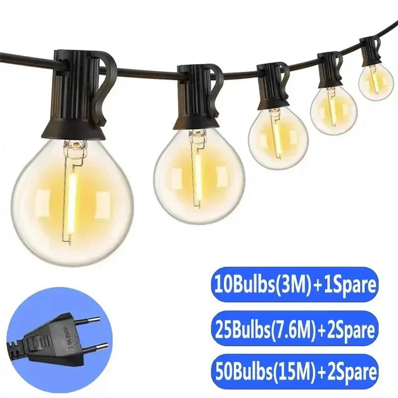 G40 LED String Light Outdoor Shatterproof Patio Lights with 10/25/50Pcs Replaable Globe Bulbs For Bistro Gazebo EU Plug 220V