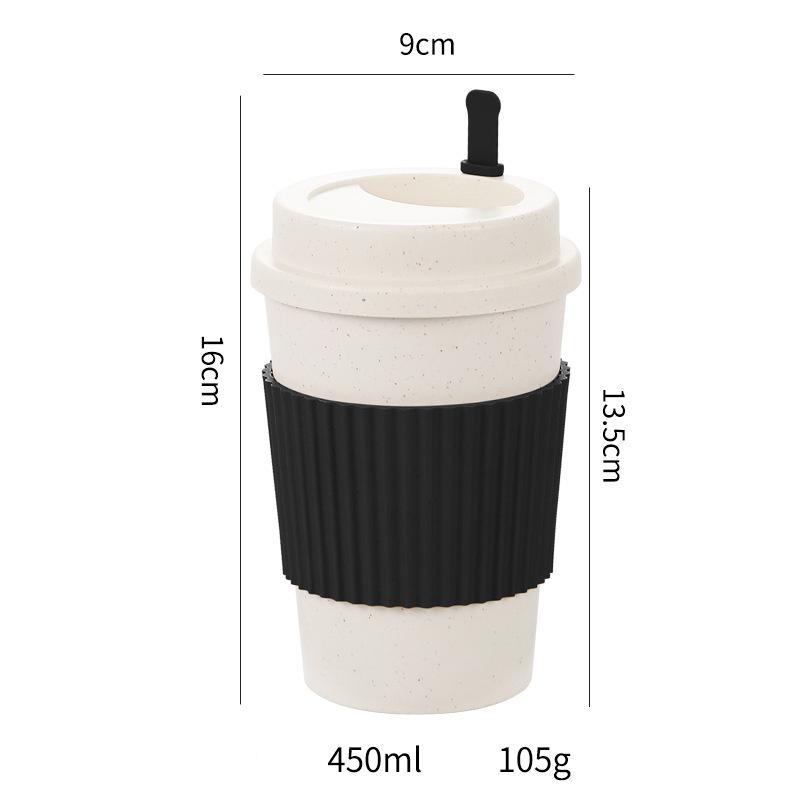 450ML Coffee Cups With Lids Wheat Straw Reusable Portable Coffee Cup Dishwasher Safe Coffee Mug Coffee Tea Travel Cups