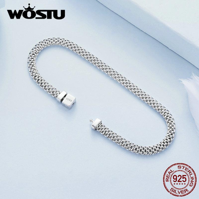 WOSTU Braccialetti in Argento 925 a Maglia Intrecciata Semplice Europea per Donna Catena alla Moda Gioielli da Polso Lussuosi Regalo di Matrimonio B124