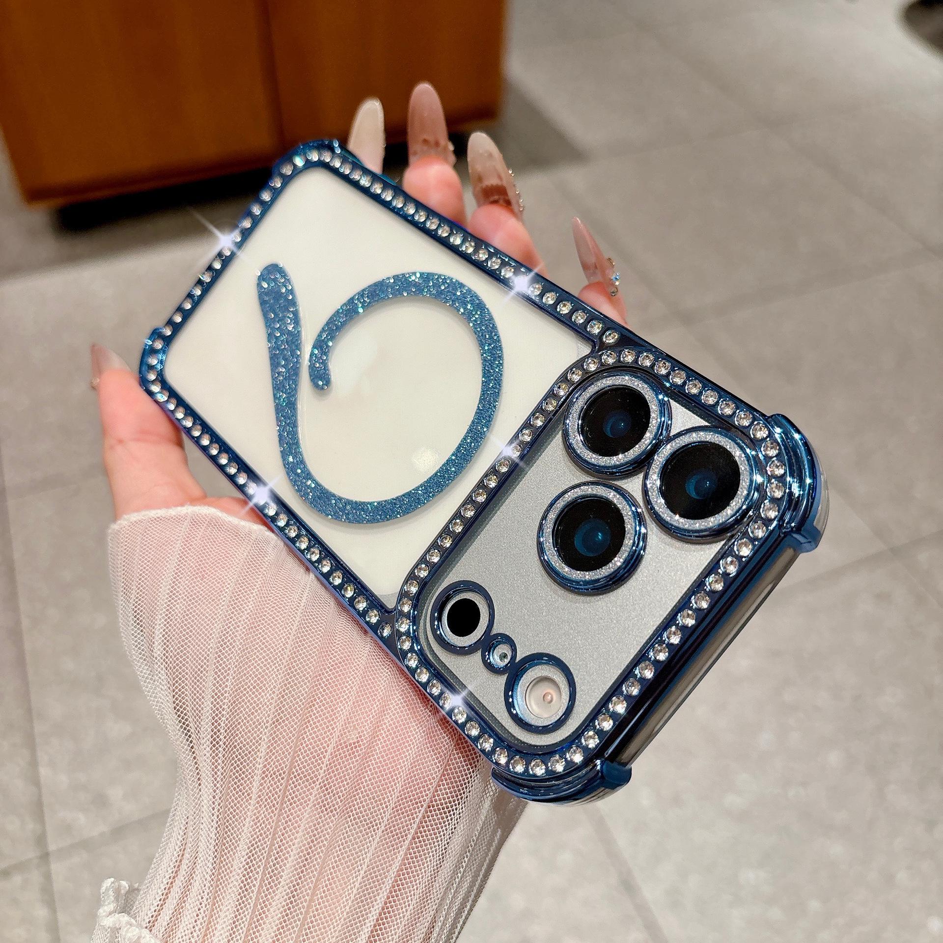 

Square Airbag iPhone 17 Pro Max Rhinestone Cat Tail Magnetic Transparent Anti-Fall Case iPhone 13 Pro Max