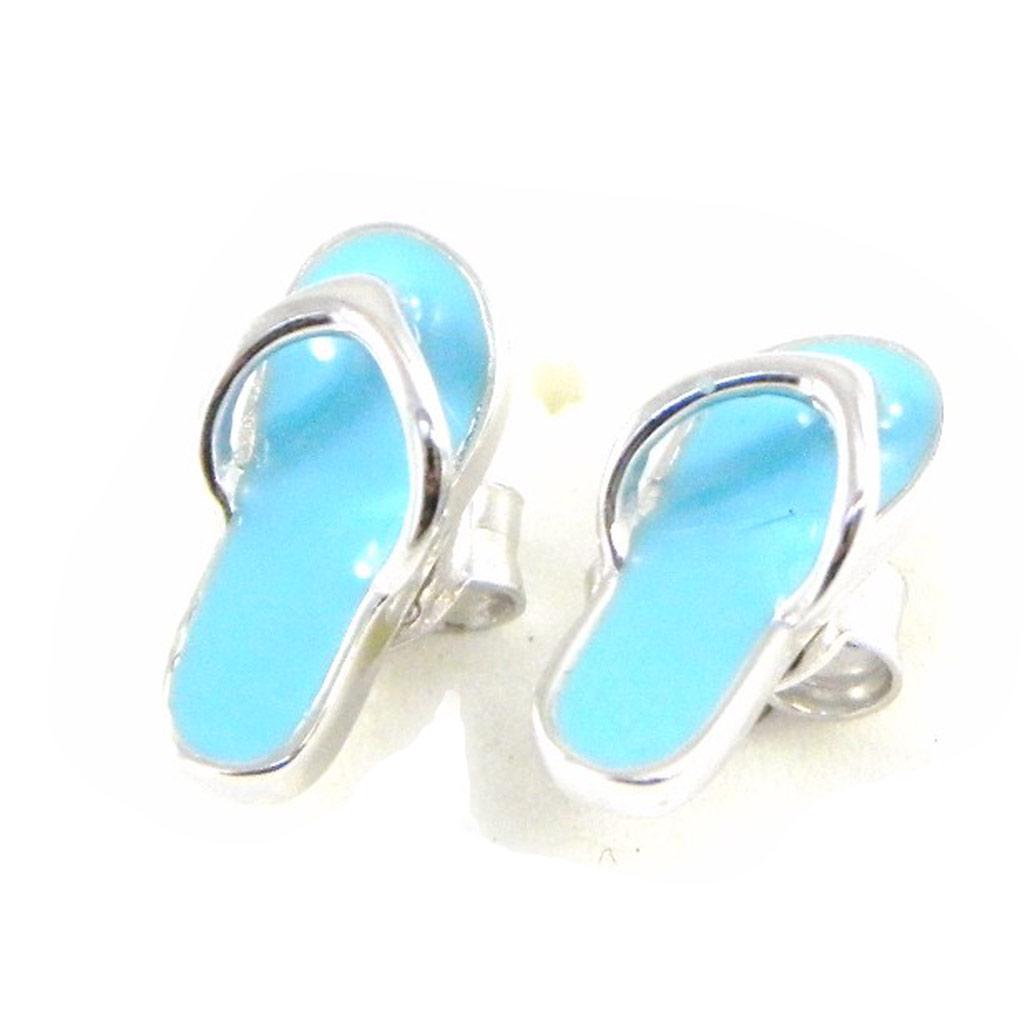 Les Trésors De Lily [G7644] - Boucles Argent 'Tongs' bleu argenté (rhodié) - 4x10 mm