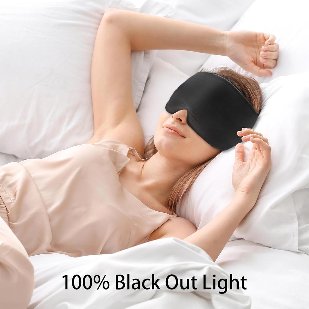 Sleep Mask Silk Eye Mask for Women Men, Soft Sleeping Mask Fully Light Blocking Night Blindfold, Eye Shade Cover with Adjustable Band Wide Velcro,