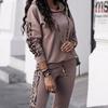 Autumn 2022 Women's Fashion Solid Color Striped Sweatshirt Two-Piece Casual Sportswear