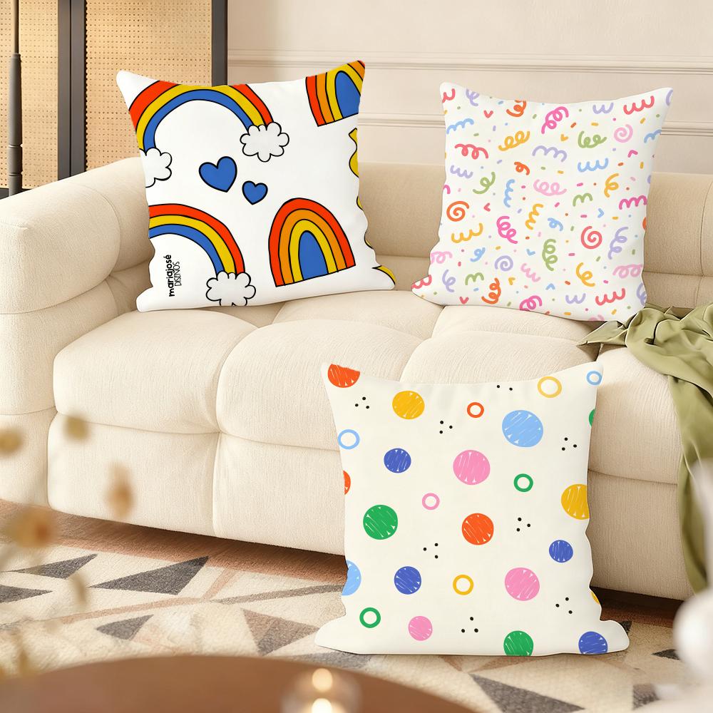 Rainbows And Hearts Cushion Cover Soft Short Plush Pillow Cover Smooth Cozy Texture Aesthetic Cushion Case Home Decor