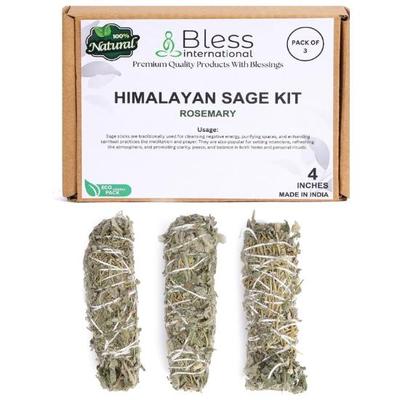 Bénédiction-International Sauge de l'Himalaya-Romarin-Encens Premium-100%-Naturel-et-Biologique Fait à la main-4-Pouces-de-Long