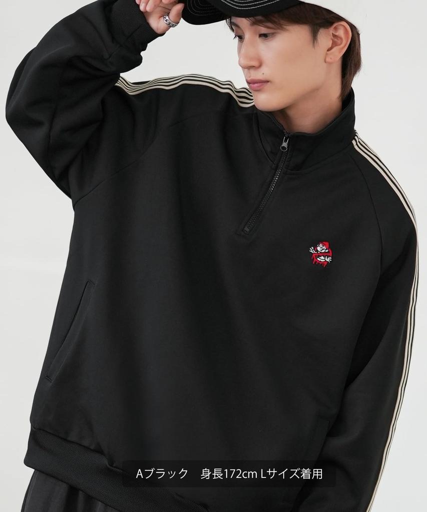 [IMPROVES] [SIDEWAYSTANCE] Embroidered One-Point Line Jersey Long Sleeve Half-Zip Jacket