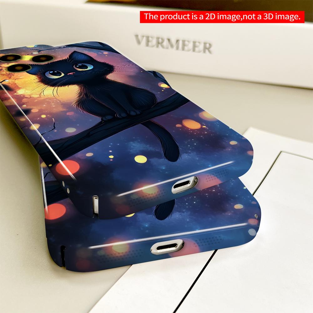 2DFlat Black Cat On Branch Amid Glowing Lights All Inclusive Film Hard Phone Case, Compatible with iPhone 18 Pro Max 17 16 15 14 13 12 11