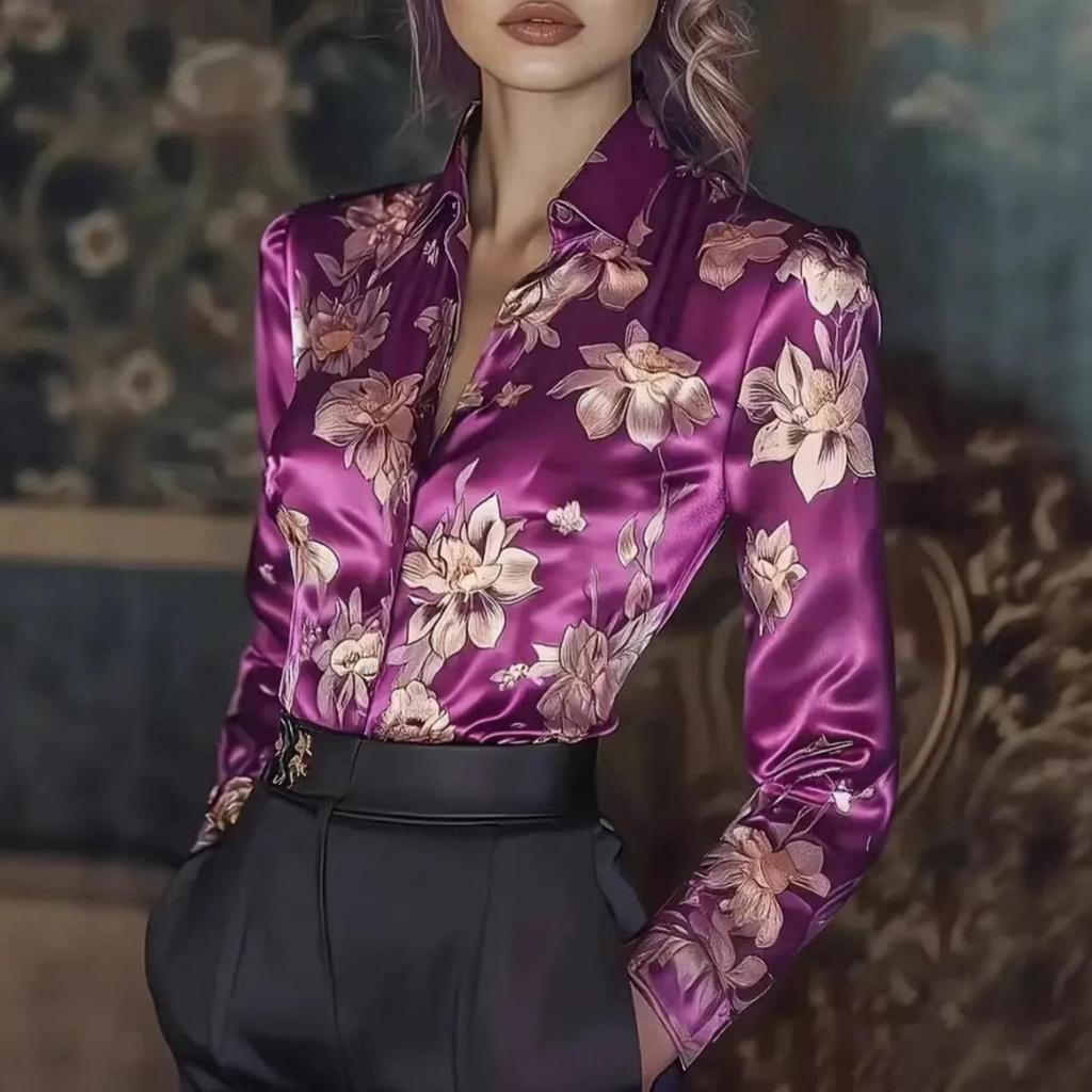 Kruis 2026 Europees & Amerikaans Dames Bloemen Lange Mouwen Frans Shirt - Modieus Ontwerp