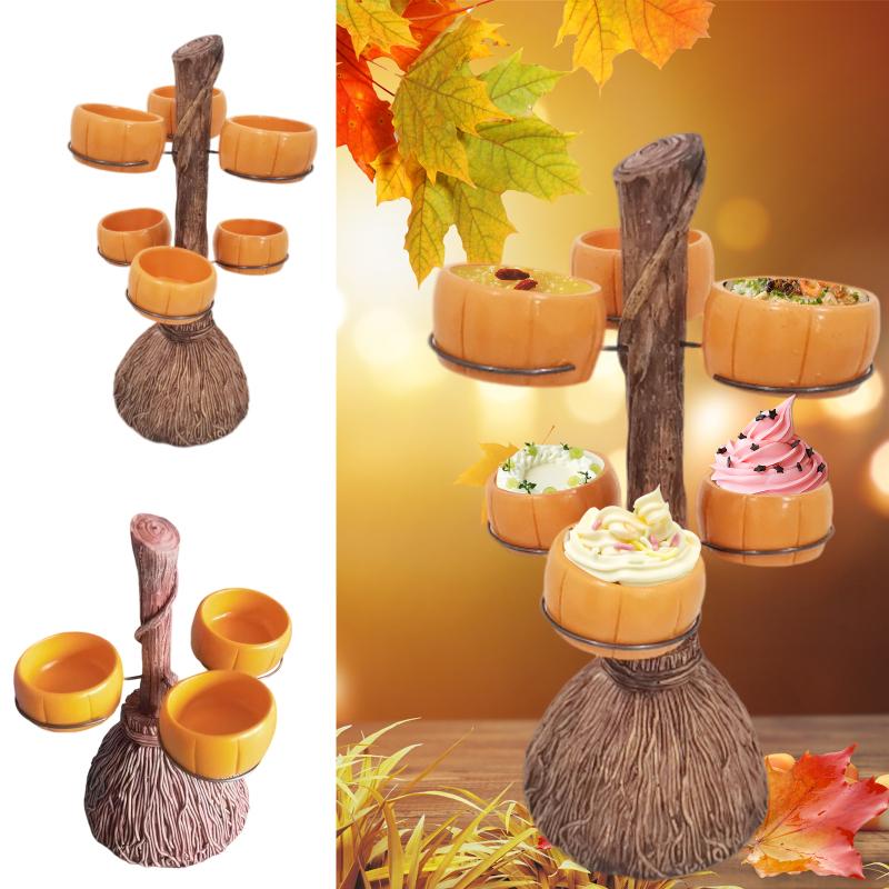 Harz Besen Kürbis Snackschale Ständer Halter Halloween Partyzubehör Zum Servieren von Snacks Salat