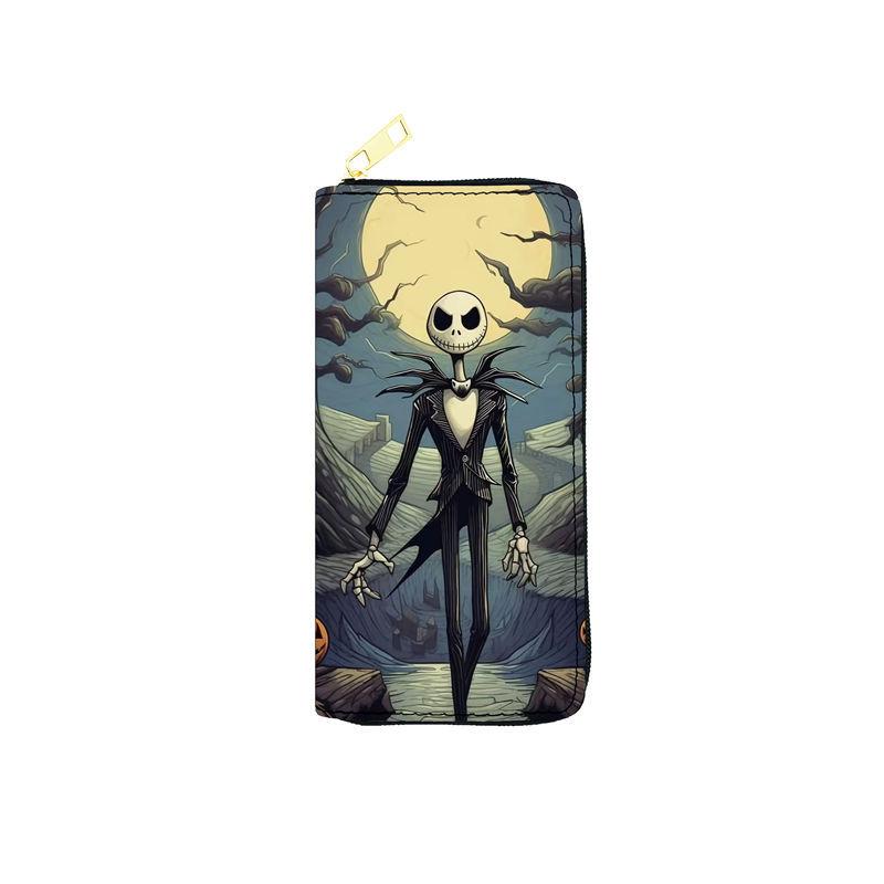 Nightmare Before Christmas PU Leather Long Wallet for Women Zip Clutch Purse Makeup Bag Jack Skellington Print 3pcs