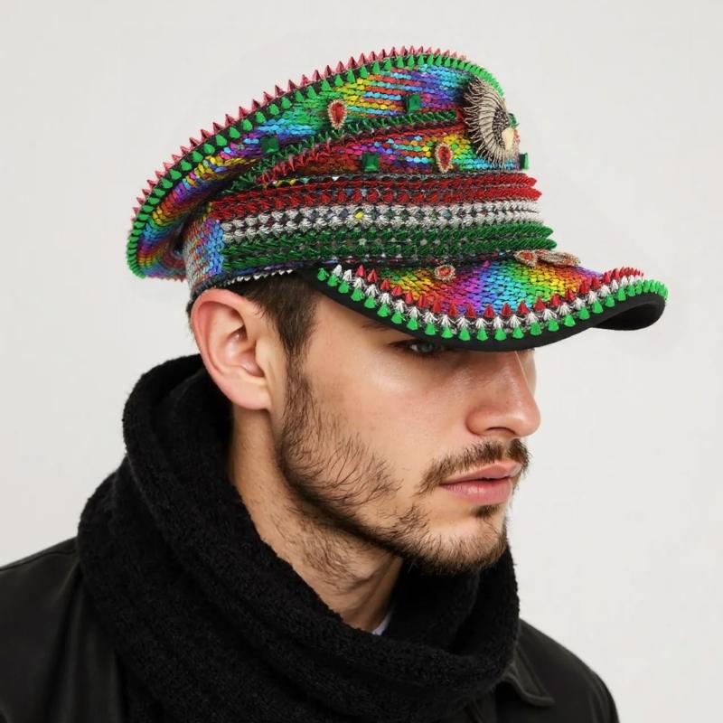 Cappello da Capitano Scintillante Cappello con Paillettes di Cristallo Pesante per Festa di Addio al Nubilato Cappello da Capitano Cappello da Sposa per Attore Attrice