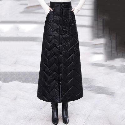 Black Down Cotton Padded Plus Size High Waist Vintage Spring Autumn Winter Casual Loose Long for Woman Skirts Womens Skirt