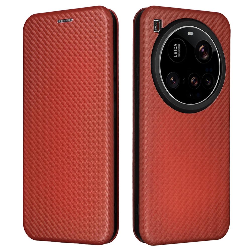 

For Xiaomi 15 Ultra Case Carbon Fiber Texture Drop-Proof PU Leather Phone Cover Brown