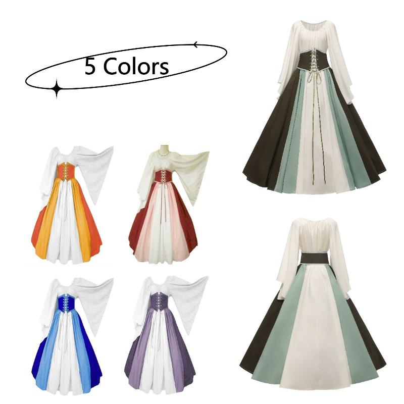 Court Women Medieval Long Dress Halloween Cosplay Costume Stage Performance Gift