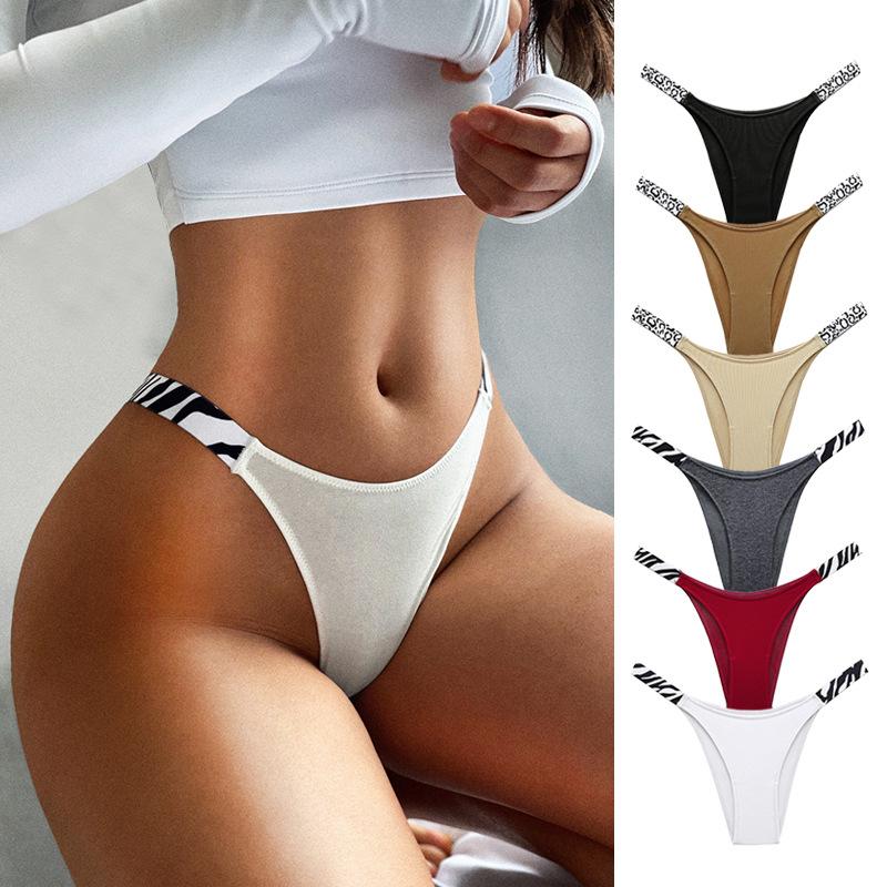 Dámske nohavičky Sexy nohavičky Bavlnené V-nohavice Polovičné balenie Bedrové spodky Dámske pohodlné široké gumičky Zebra Leopardí potlač Bočné vrecko Dámske tangá