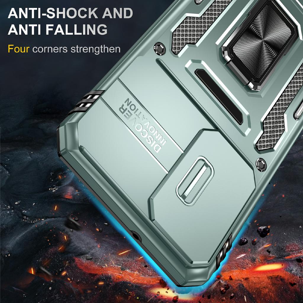 For Samsung Galaxy A16 4G/5G Case Kickstand Slide Lens Lid PC+TPU Drop-Proof Phone Cover