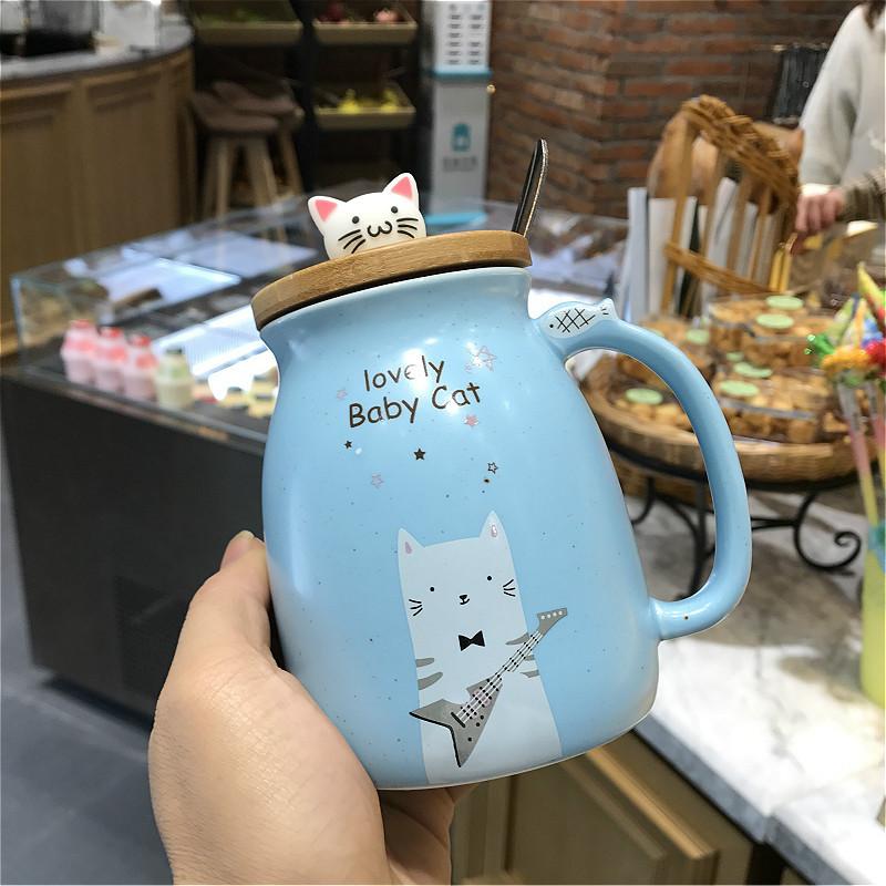 High Looking Cute Cat Mug Water Cup Creative Ceramic Spoon Office Home Use Men and Women Drinking Water Cup
