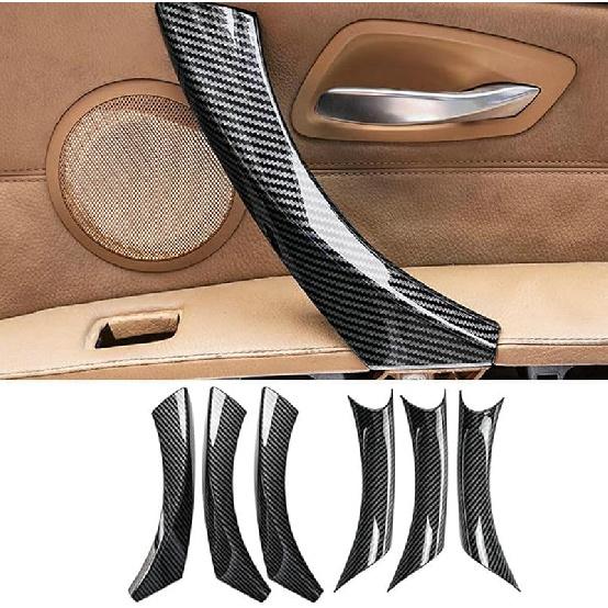 6Pcs/Set Carbon Fiber ABS Inner Interior Door Panel Pull Handle Cover For BMW E90 325I 328I 335I 330I 2006 2007 2008 2009 2010 2011 (Carbon Fiber