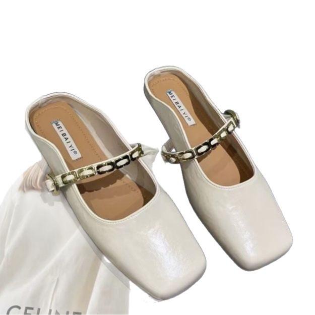 2025 Summer New Square Head Bag Head Slippers Outdoor European and American Women's Shoes Shallow Mouth Half Drag Sandals Net Red Casual Versatile