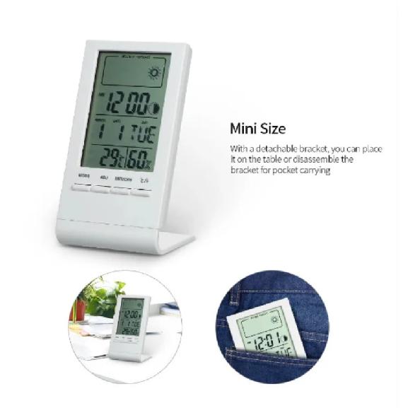 Mini Digital Thermometer Hygrometer Indoor Temperature Humidity Meter Gauge Clock Weather Station Forecast Max Min Value Display