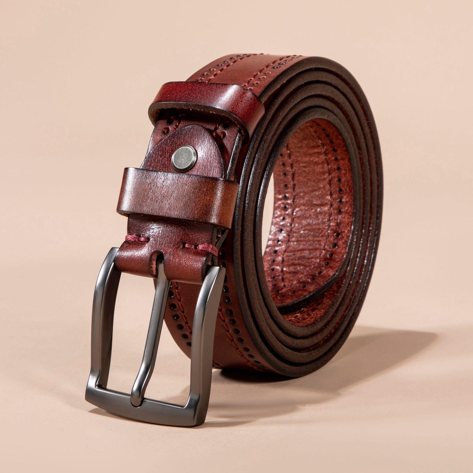 

Кожаный ремень мужской с пряжкой мужской ремень мужской повседневный широкий поясной ремень 110cm-130cm тёмно-рыжий