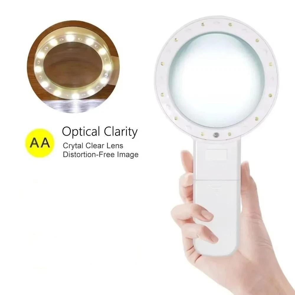 Illumination Hand Held Magnifying Glass HD Reading Magnifying Glasses  Coins Inspection