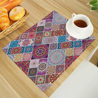 Ethnic Pattern Print Boho Linen Dining Table Mats Alphabet Kitchen Placemat 30X45cm Coasters Pads Bowl Cup Mat