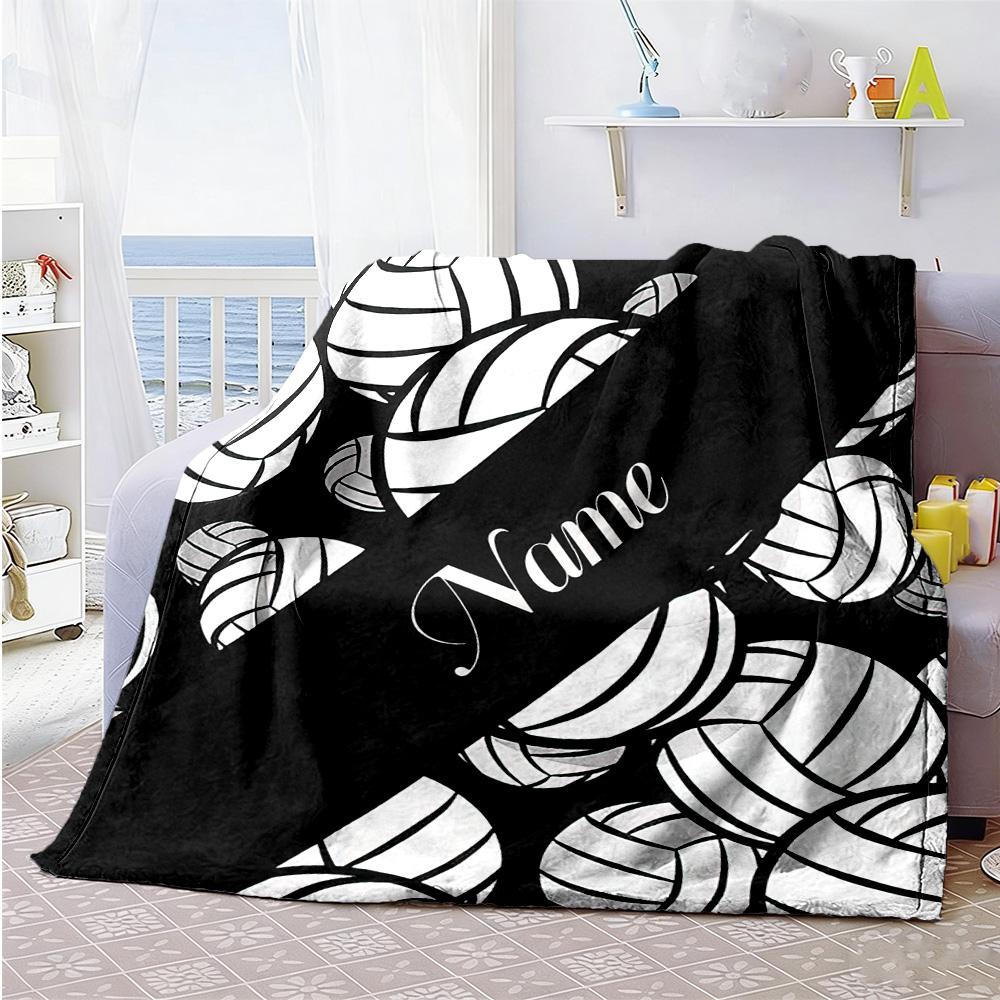 Black White Volleyball Customize Text Blanket Cozy Personalized Blanket Soft Warm Cozy Suitable for Livingroom Bed Office Chair Living Room