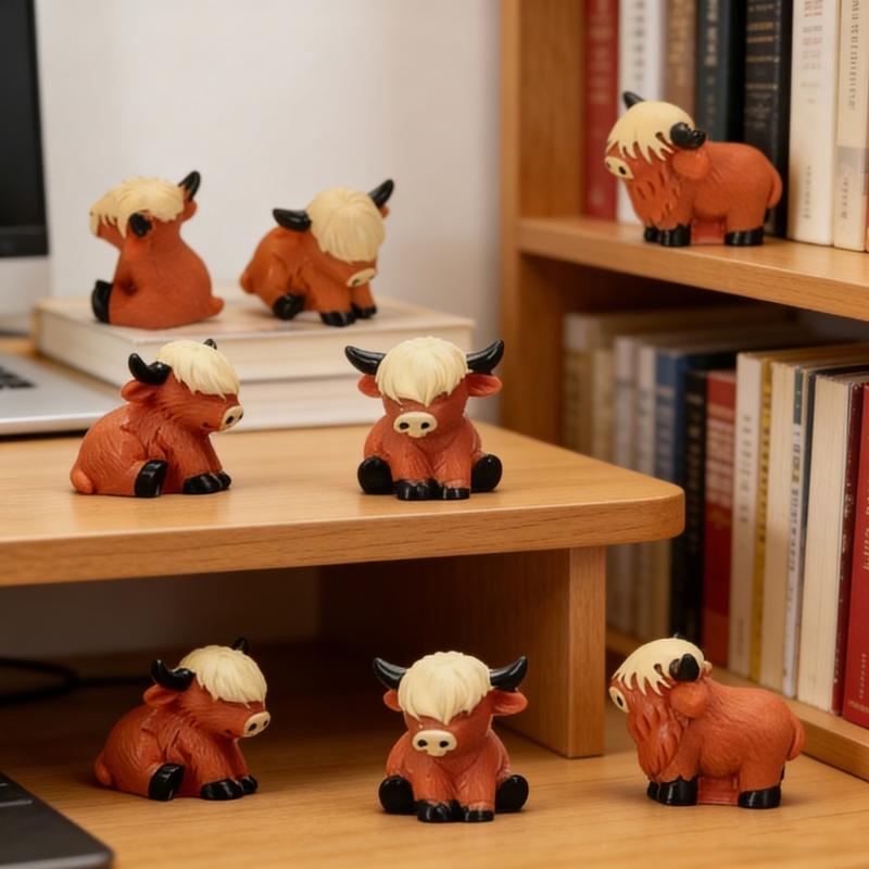 30Pcs Mini Highlands Cow Figurines To Hide Miniature Cow Statues Ornament for Cake Toppers Garden Microlandscape Decors