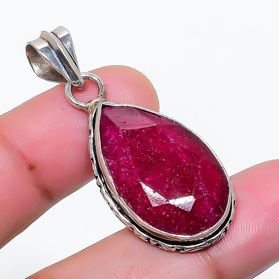 Natural Ruby(Simulated) Gemstone 925 Sterling Silver Jewelry Pendant 1.65  AP-15591