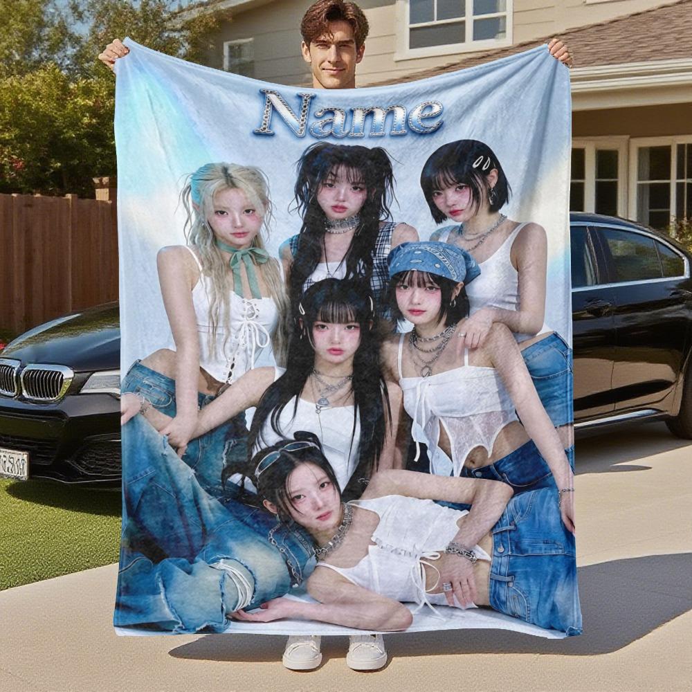 Custom Name Girl Group Name Concept Photo Flannel Blanket Super Soft Warm Cozy Blanket For Sofa Bed Office Travel Allseason Home Decor Gift