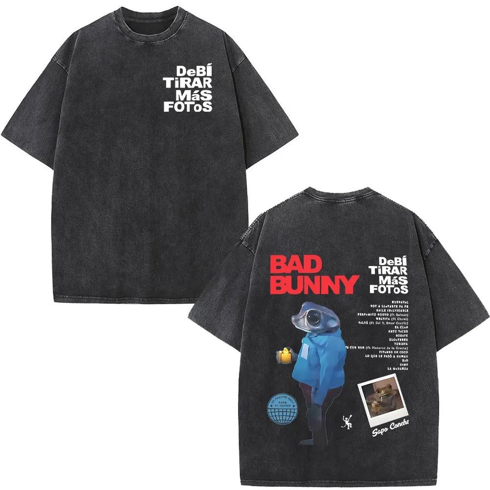 Rapper Bad Bunny Album Cover Print TShirt Washed Vintage Loose Oversized Unisex Couples Streetwear Trendy Cotton high quality