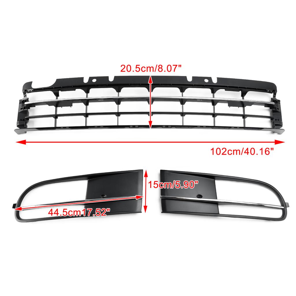 Front Bumper Lower Grille + Fog Light Grill Fit VW Beetle 2012-2016 W/ Chrome