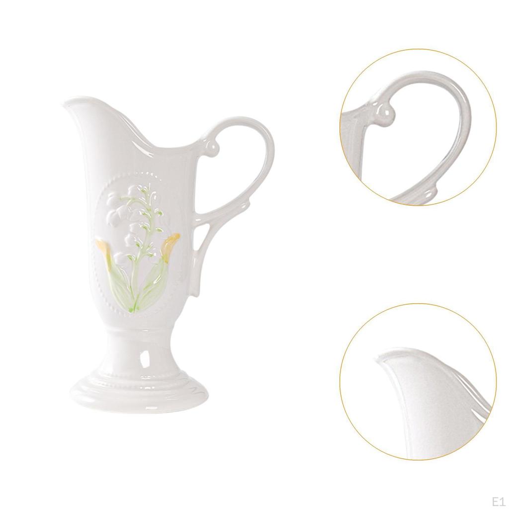 Ceramic Pitcher Vase with Handle Table Centerpiece Home Decor Milk Jug for Office Coffee