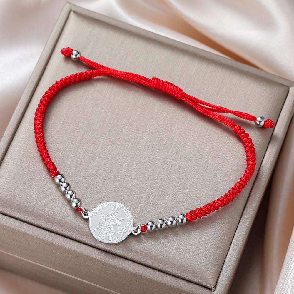 Dawapara Saint Francis of Assisi Coin Bracelet Catholic Patron Animal Advocate Gifts Stainless Steel Charms Religious Jewelry