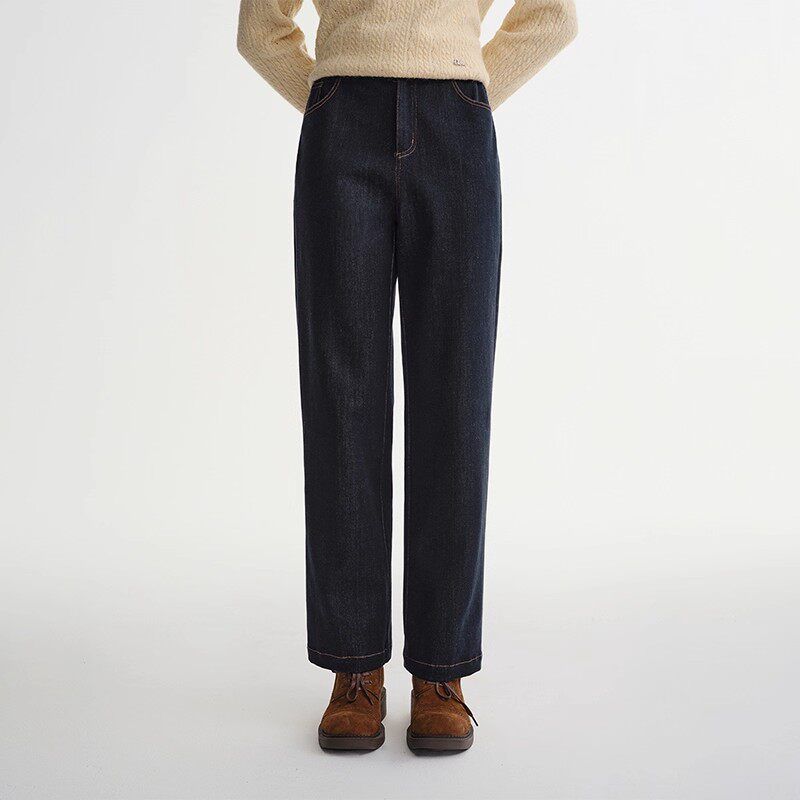 Solo Collection Women's Clothing [Glutinous Rice Denim] Elastic Waist Baguette Pants Straight-Leg Jeans 2025 New Slimming Pants