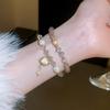 Handmade Cats Eye Stone Double Layer Bracelet With Pearl Accents Geometric Design Vintage Chic Womens Jewelry