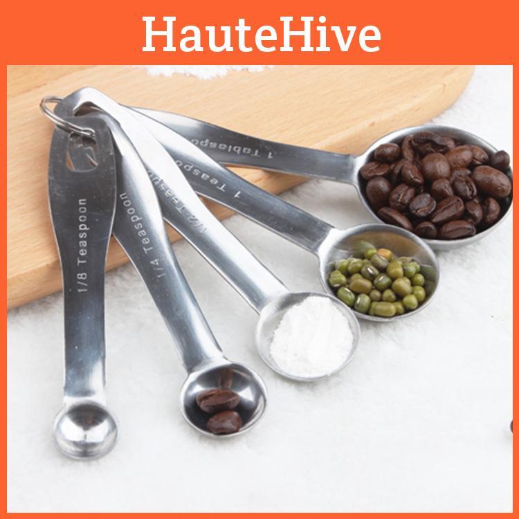 Stainless Steel Sleek Measuring Spoon Set Of Five Ideal For Coffee Baking And Holiday Gifts