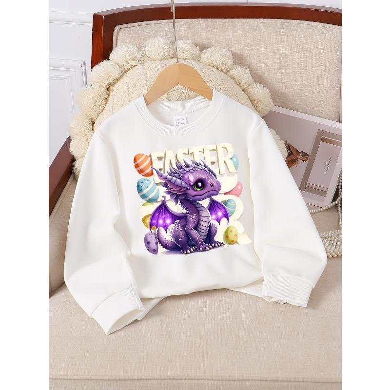 Purple Dragon Easter Eggs Spring Magic 2026 New Girls' Long-sleeve Casual Crewneck Sweatshirt