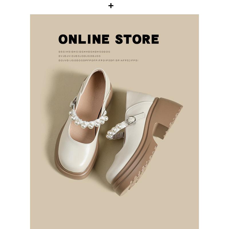 Mary Jane fashion small leather shoes women's new thick-soled inner height increase one pedal one-button single shoes